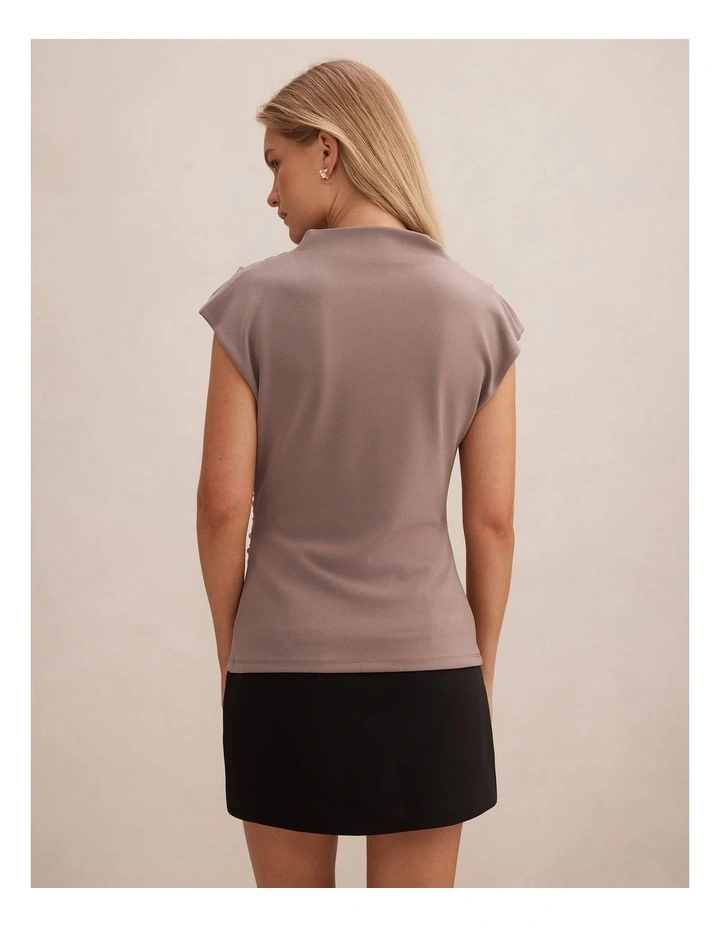 Leenah Grown on Neck Crepe Top in Brown image 2