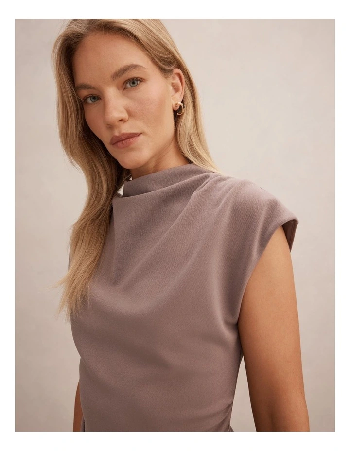 Leenah Grown on Neck Crepe Top in Brown image 4