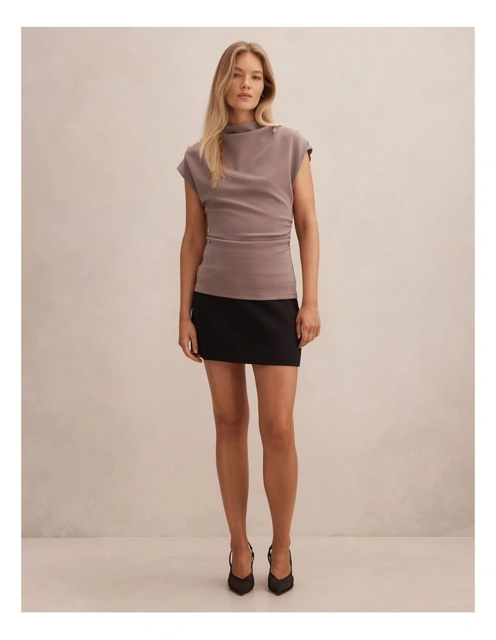Leenah Grown on Neck Crepe Top in Brown image 5