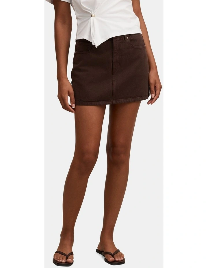 Zoe Denim Mini Skirt in Brown image 1