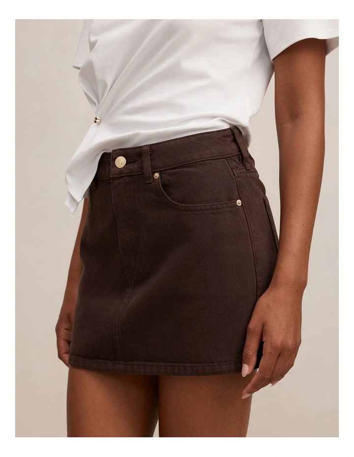 Zoe Denim Mini Skirt in Brown image 4