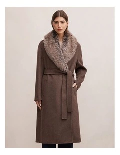 Nova Faux Fur Collar Coat in Grey
