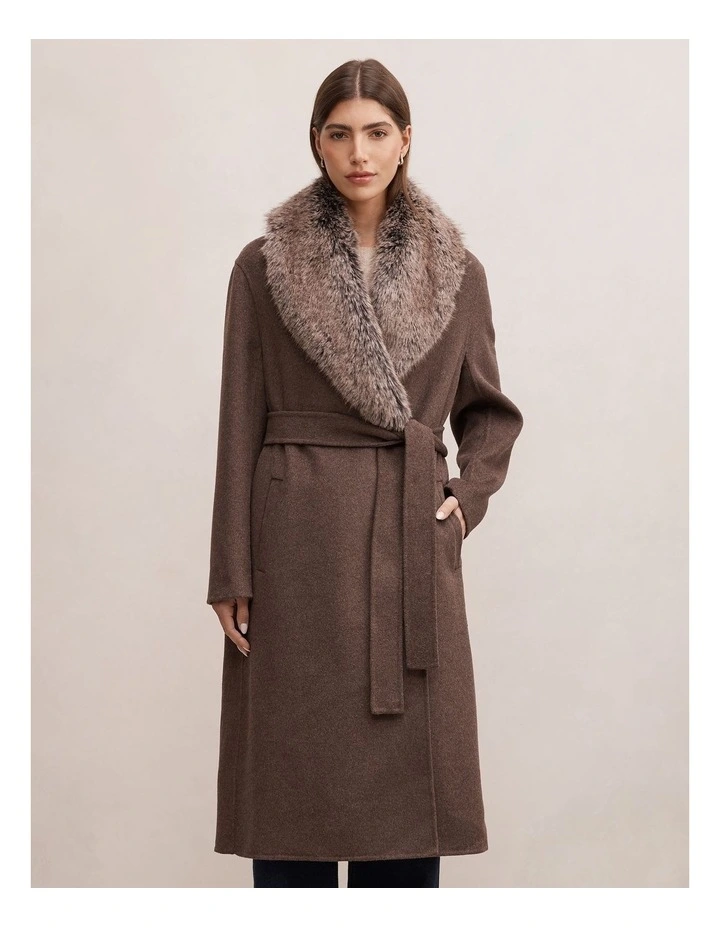 Nova Faux Fur Collar Coat in Grey image 1