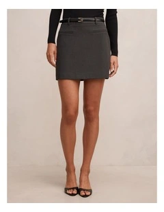 Kate Belted Mini Skirt in Grey