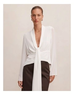 Luna Tie Front Blouse in White