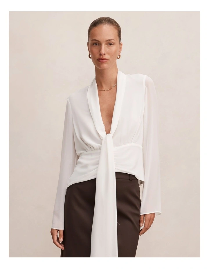 Luna Tie Front Blouse in White image 1