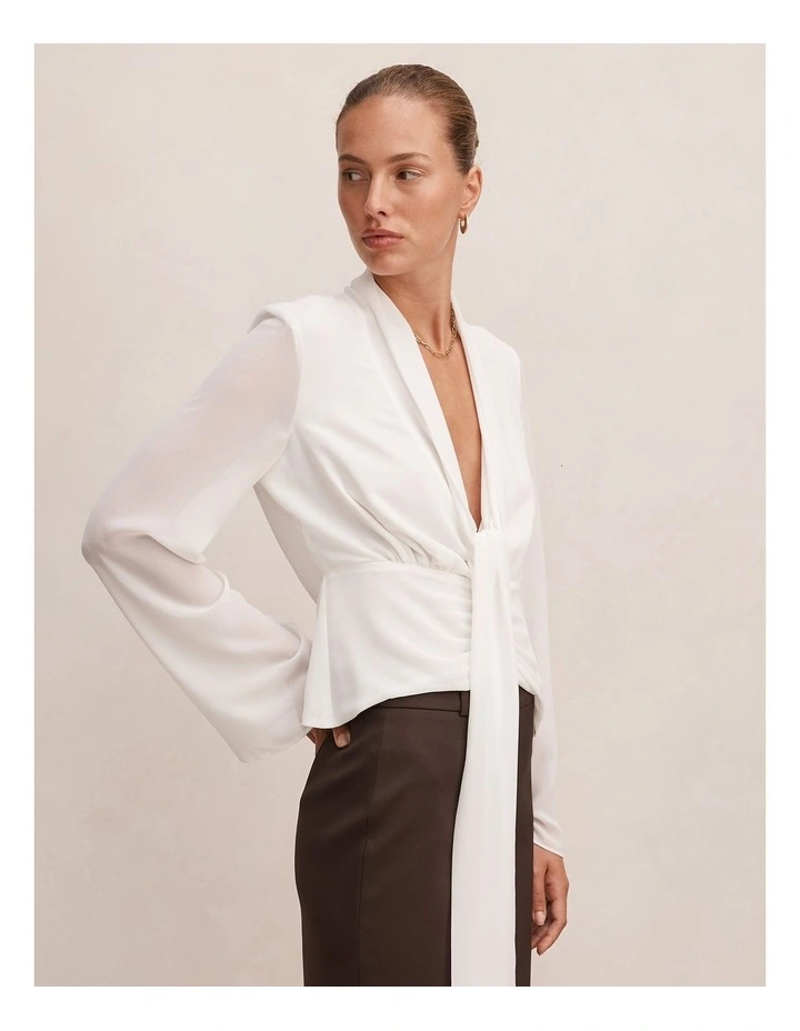 Luna Tie Front Blouse in White image 3