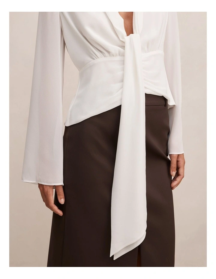 Luna Tie Front Blouse in White image 4