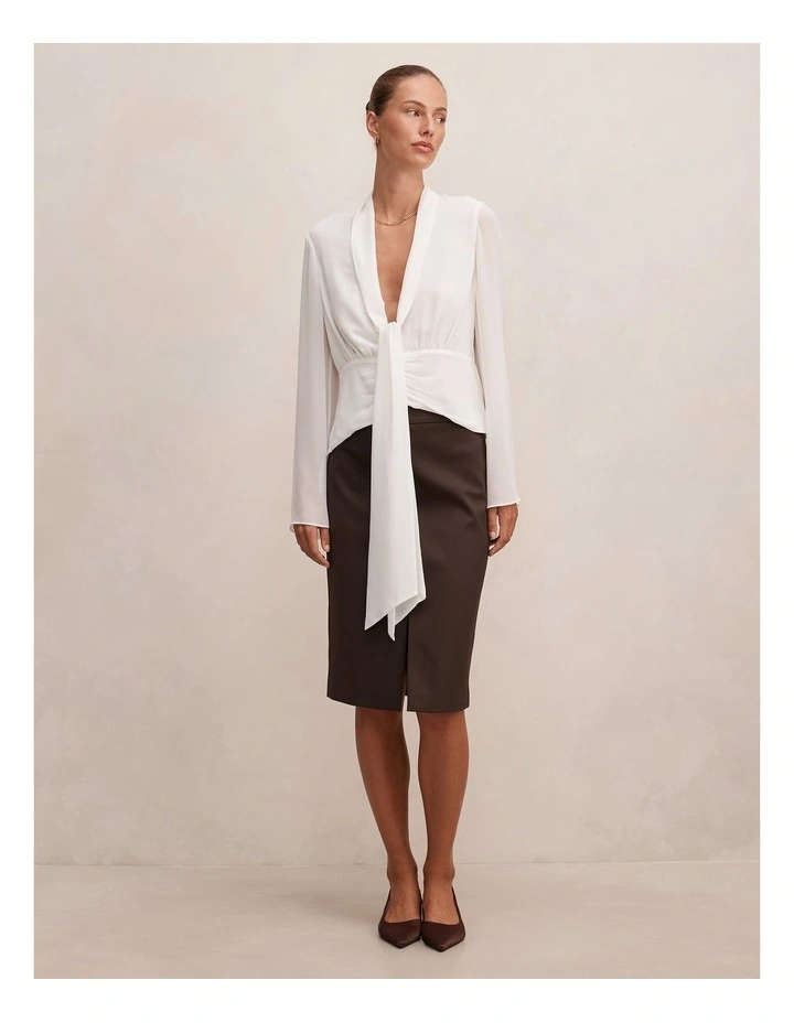 Luna Tie Front Blouse in White image 5