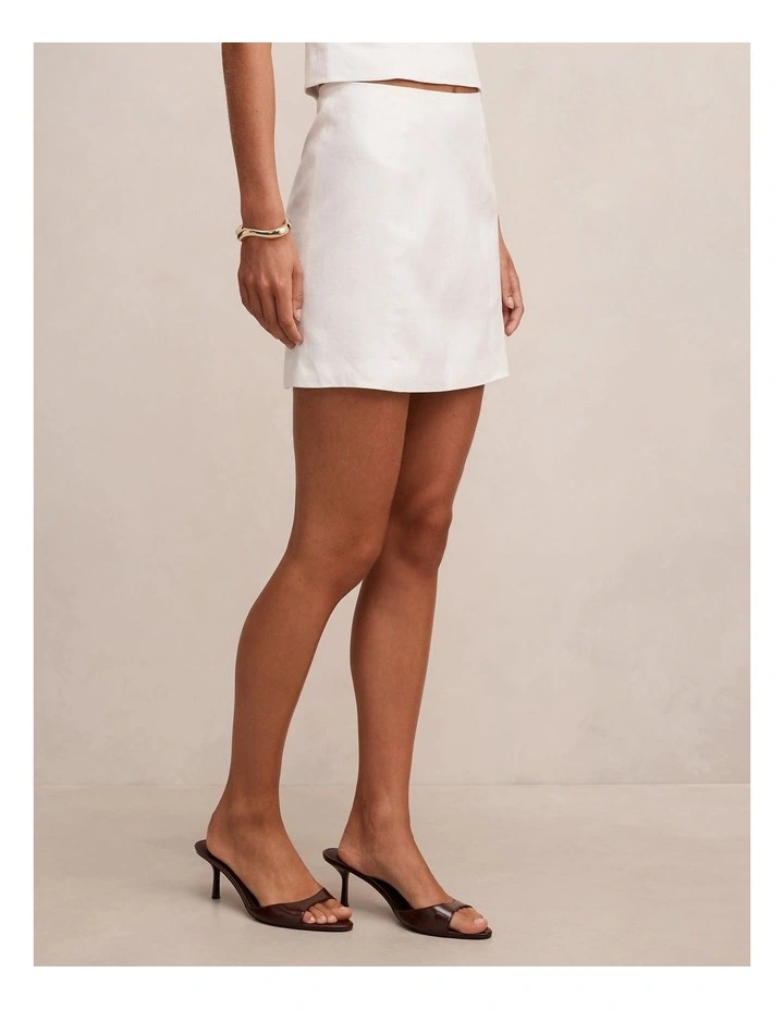Ayla Linen Mini Skirt in White image 3