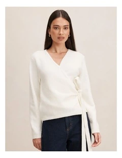 Elysia Wrap Knitted Cardigan in White