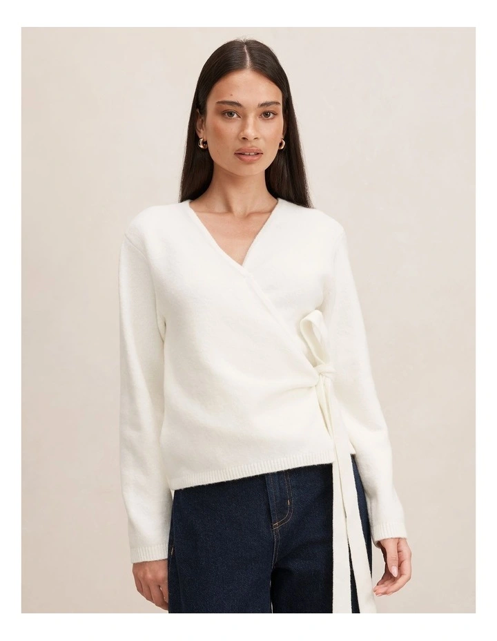 Elysia Wrap Knitted Cardigan in White image 1