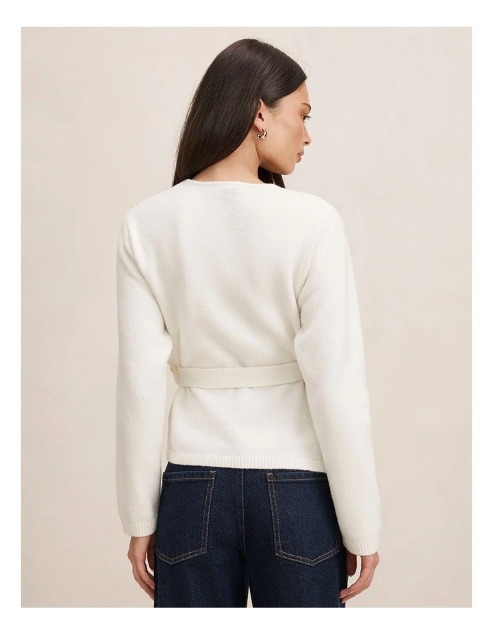 Elysia Wrap Knitted Cardigan in White image 2