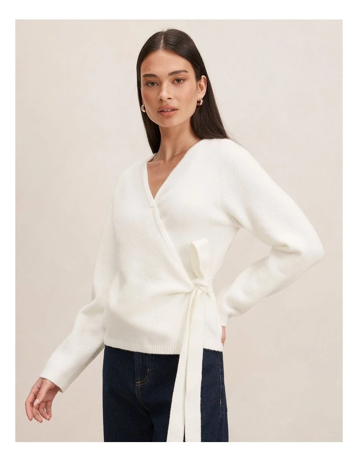 Elysia Wrap Knitted Cardigan in White image 3