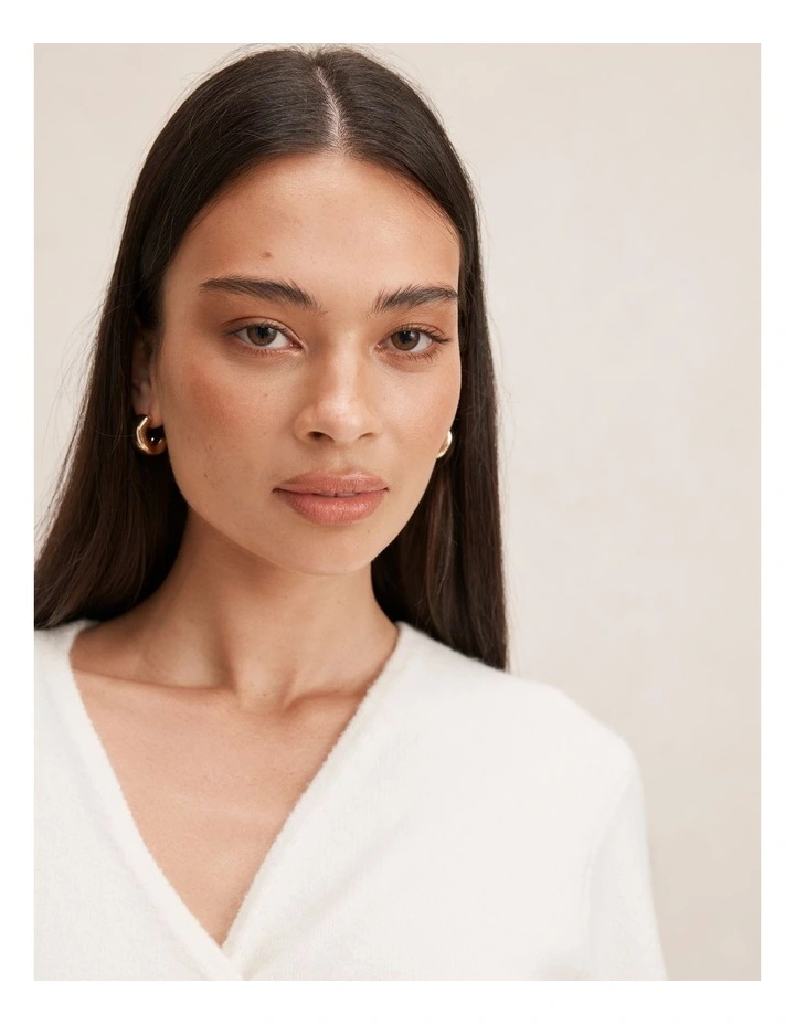 Elysia Wrap Knitted Cardigan in White image 4