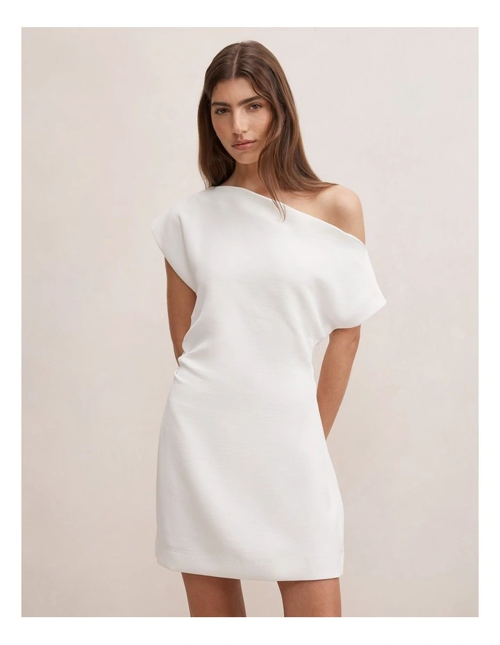 Danielle Asymmetrical Mini Dress in White image 1