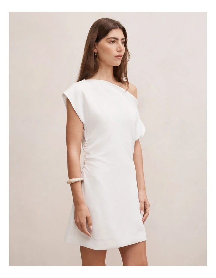 Danielle Asymmetrical Mini Dress in White image 3