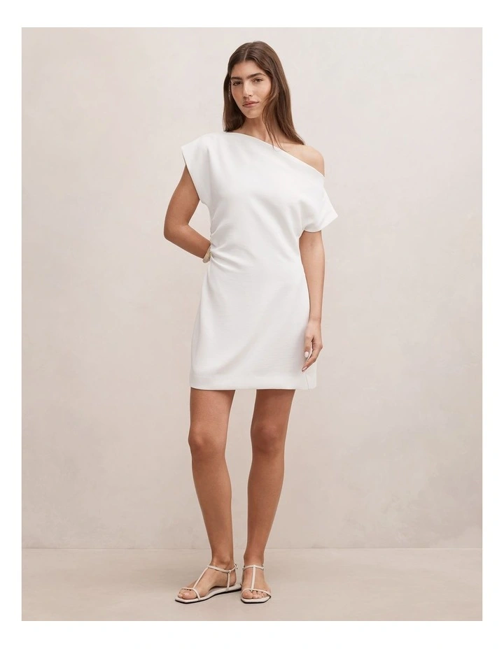 Danielle Asymmetrical Mini Dress in White image 5