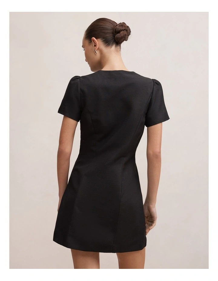 Elinda Button Up Linen Mini Dress in Black image 2