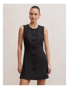 Ari Embroidered Closure Mini Dress in Black