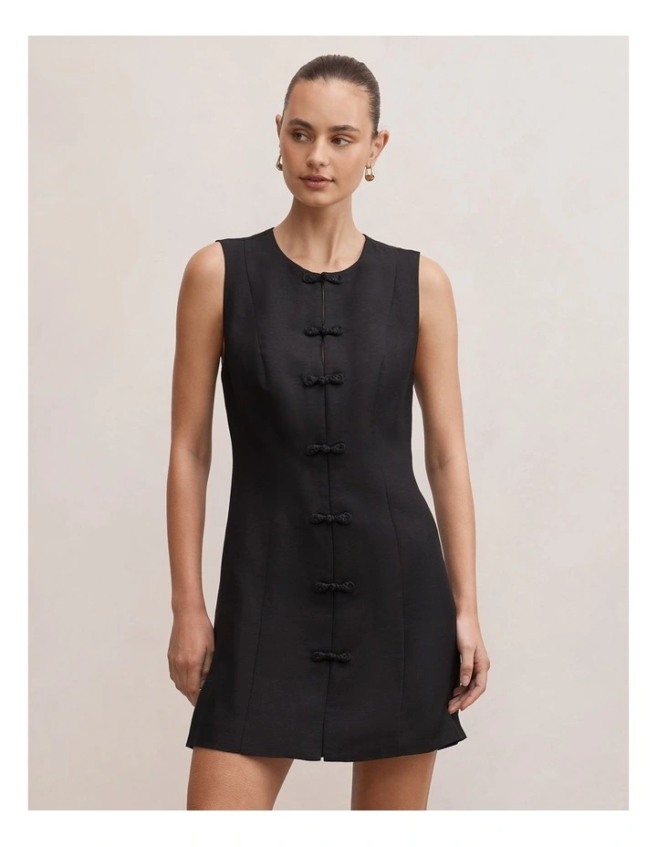 Ari Embroidered Closure Mini Dress in Black image 1