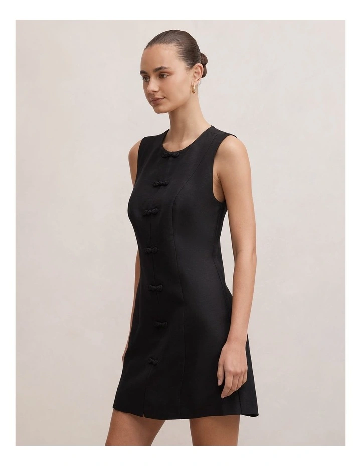 Ari Embroidered Closure Mini Dress in Black image 3