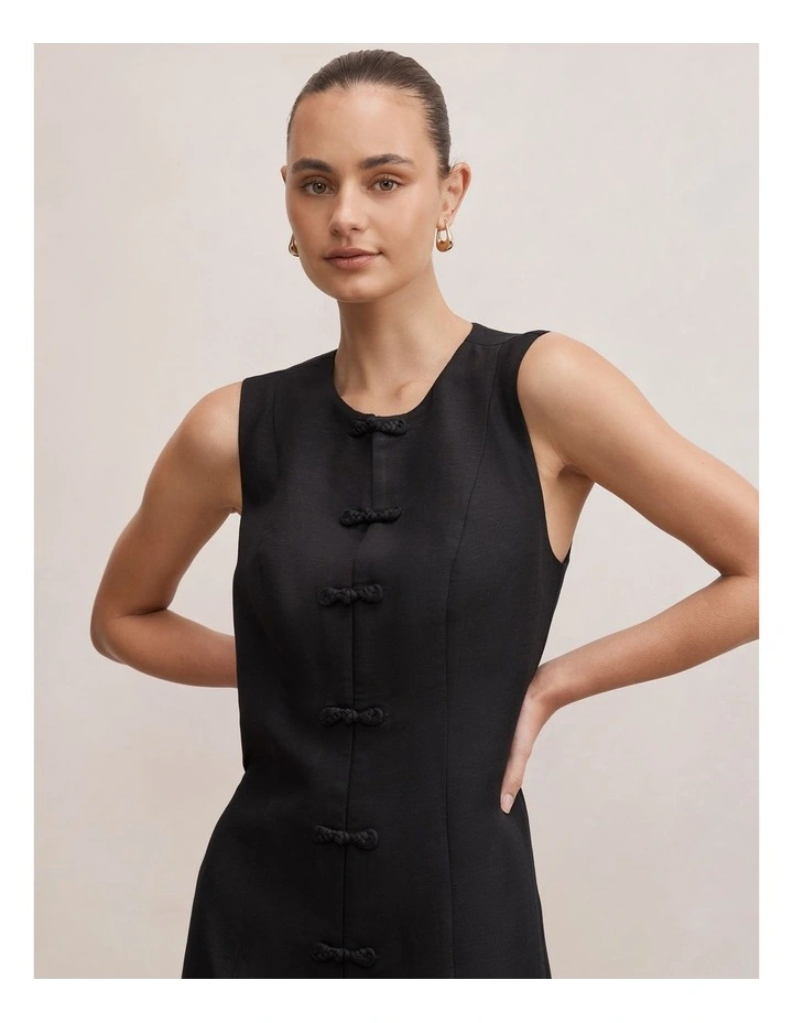 Ari Embroidered Closure Mini Dress in Black image 4