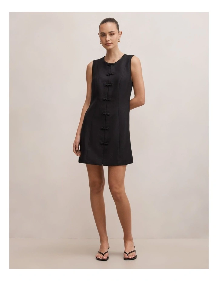 Ari Embroidered Closure Mini Dress in Black image 5