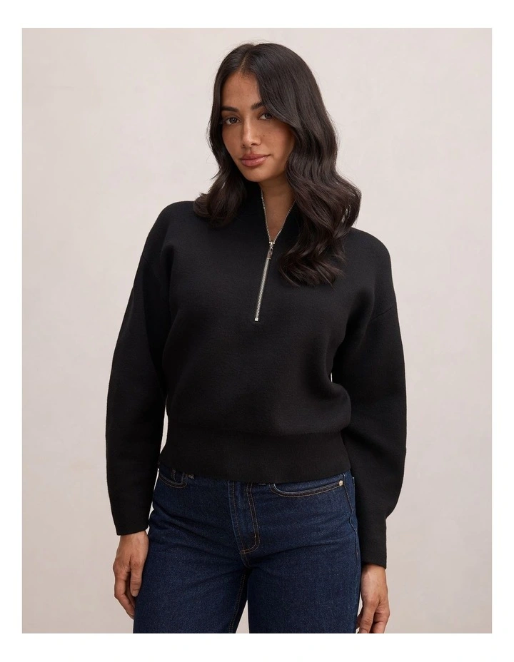Hayley Quarter Zip Sweater in Black image 1