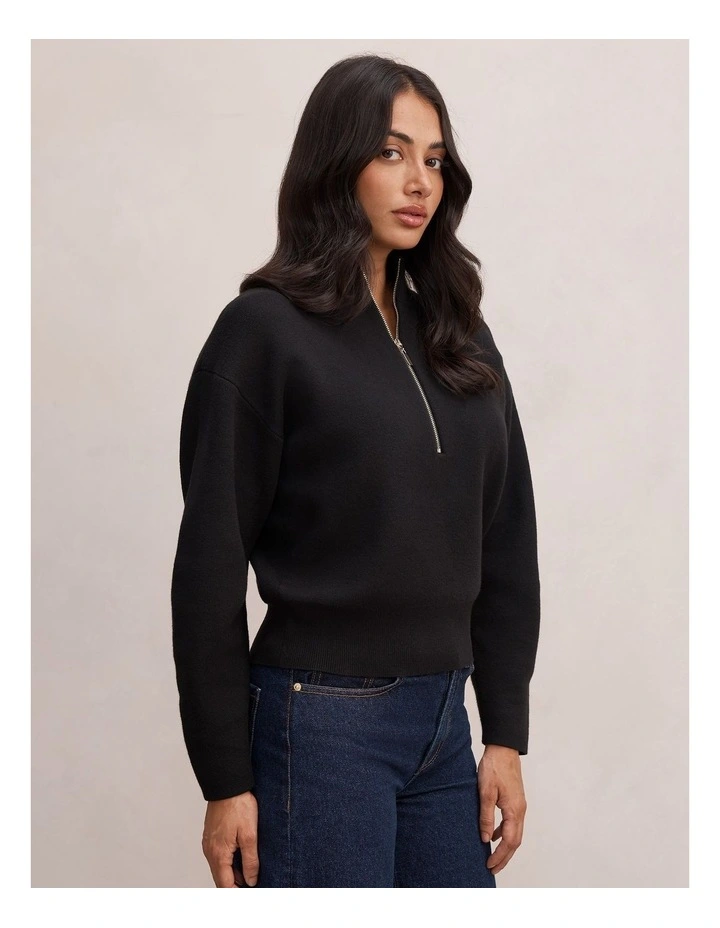 Hayley Quarter Zip Sweater in Black image 3