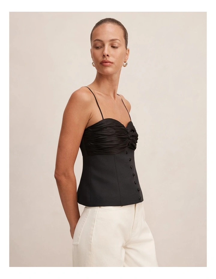 Roxy Gathered Top in Black image 3