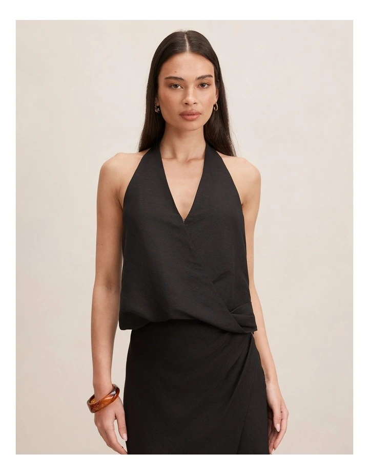 Mila Halter Neck Wrap Top in Black image 1