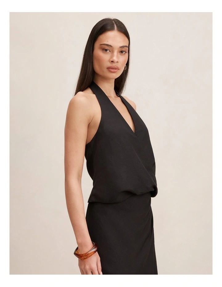 Mila Halter Neck Wrap Top in Black image 3