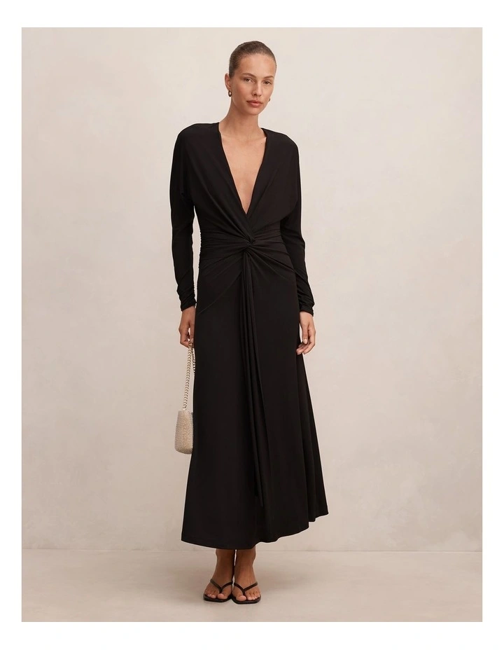 Solana Draped Front Tie Maxi Dress in Black image 1
