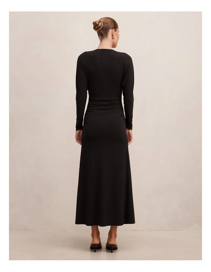 Solana Draped Front Tie Maxi Dress in Black image 2