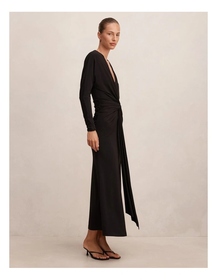 Solana Draped Front Tie Maxi Dress in Black image 3