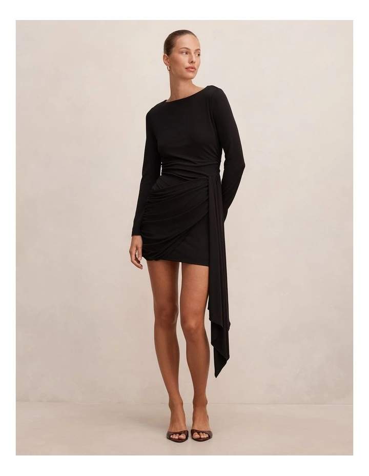 Susie Draped Jersey Mini Dress in Black image 1