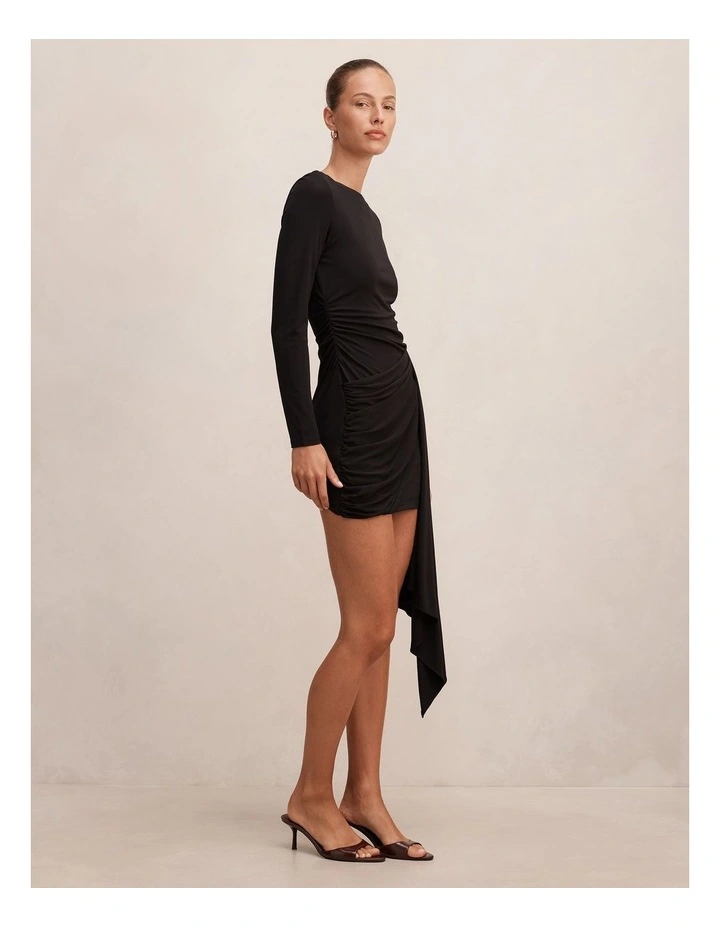 Susie Draped Jersey Mini Dress in Black image 3