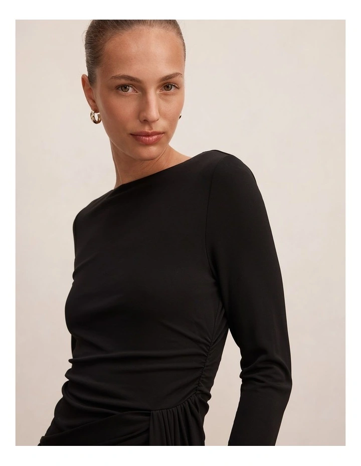 Susie Draped Jersey Mini Dress in Black image 4