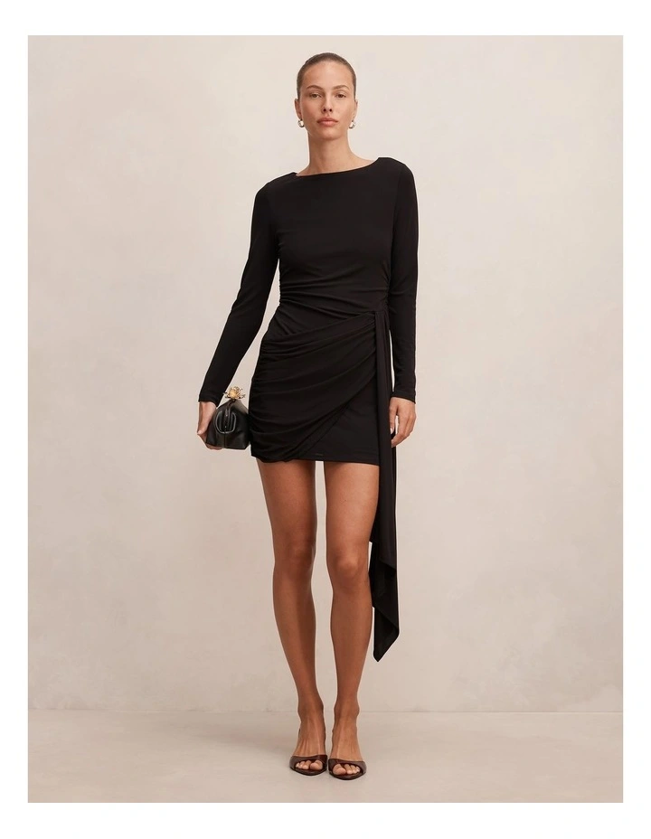Susie Draped Jersey Mini Dress in Black image 5