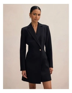 Saskia Cinched Blazer Dress in Black