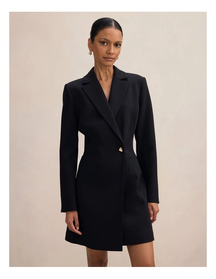 Saskia Cinched Blazer Dress in Black image 1