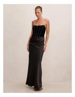 Isra Velvet Corset Maxi Dress in Black