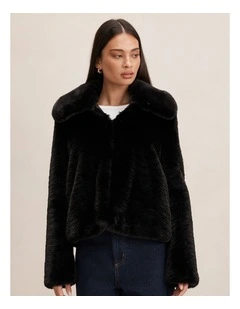 Piper Short Faux Fur Jacket in Black
