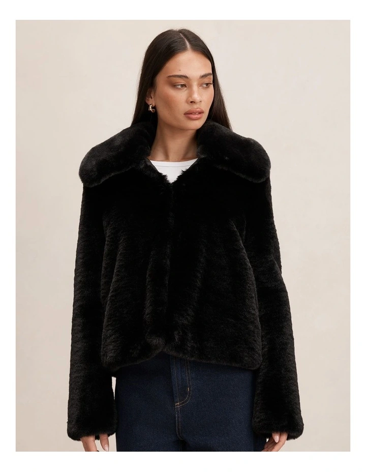 Piper Short Faux Fur Jacket in Black image 1