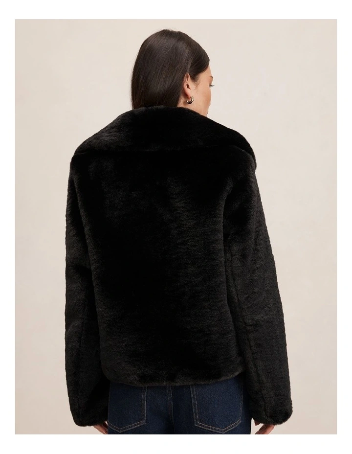 Piper Short Faux Fur Jacket in Black image 2