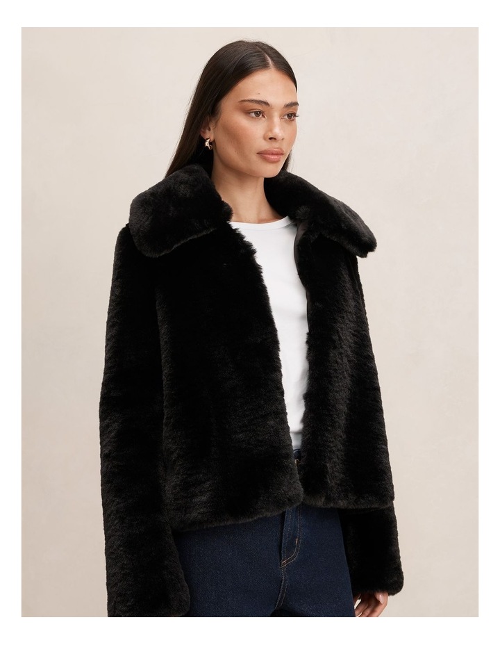Forever New Piper Short Faux Fur Jacket in Black | MYER