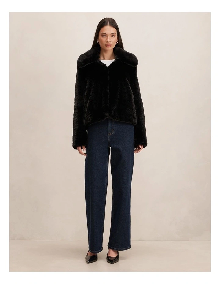 Piper Short Faux Fur Jacket in Black image 5