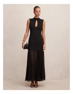 Pearl High Neck Underlay Dress in Black