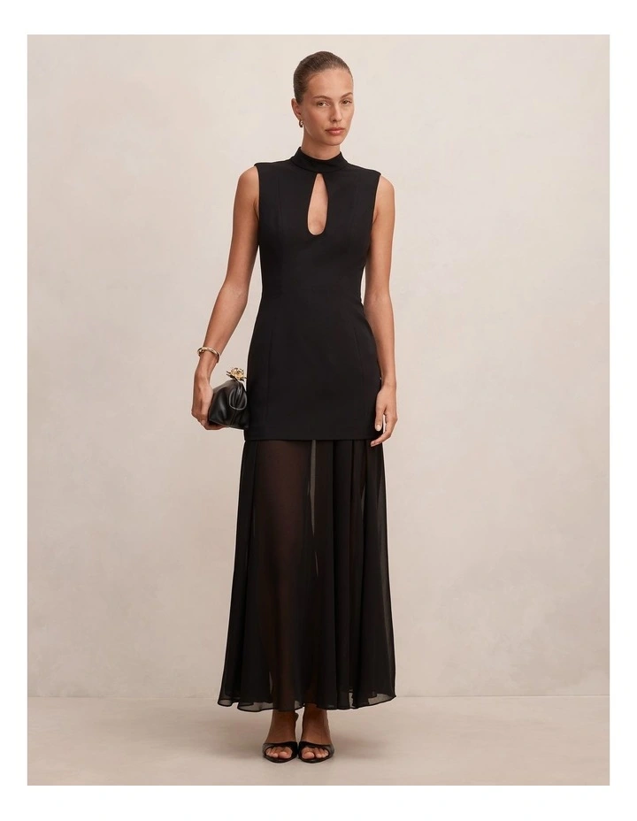 Pearl High Neck Underlay Dress in Black image 1